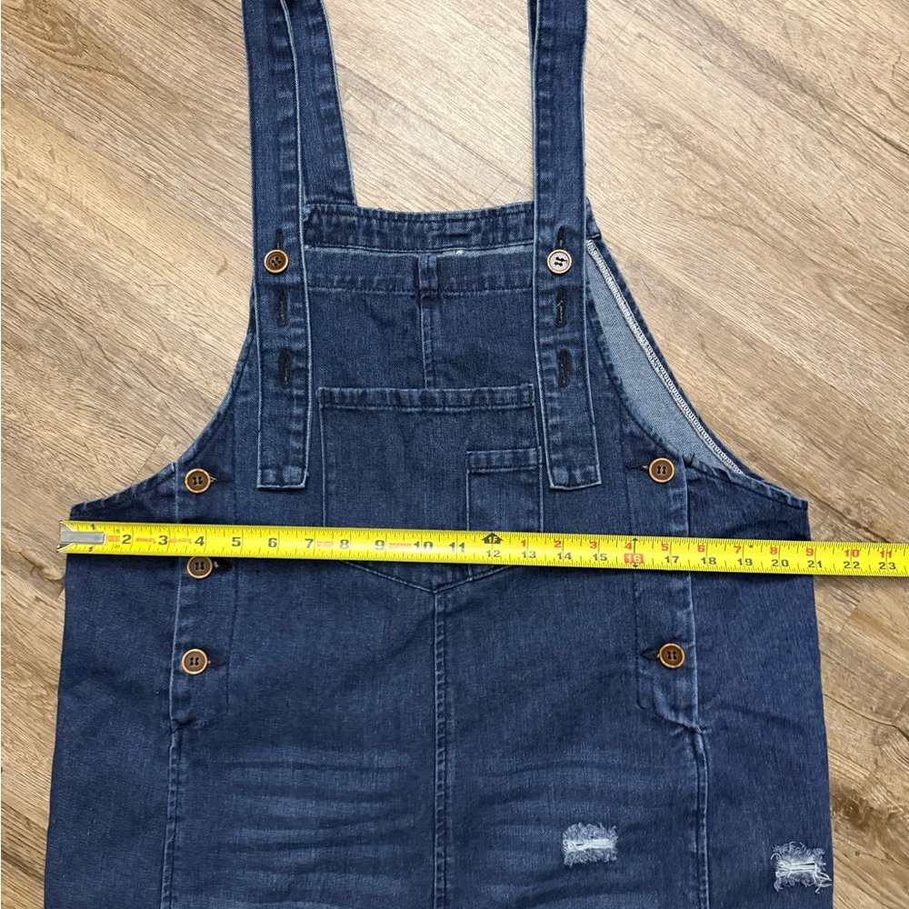 Wide Leg Distressed Oversized Jean Overalls - Picture 5 of 14